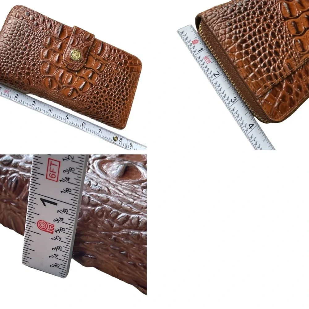 Rioni Isla Button Zip Croc Embossed Leather Wallet